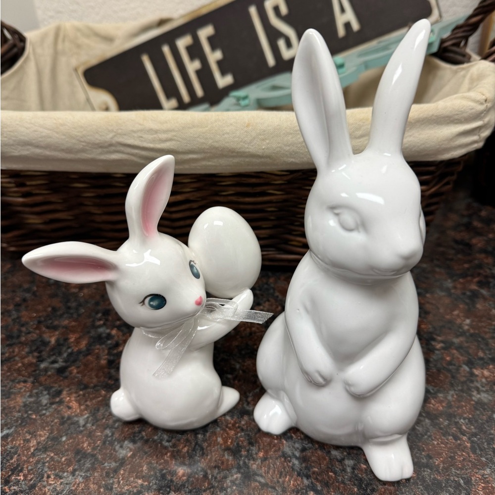 White Ceramic Bunny Figurines